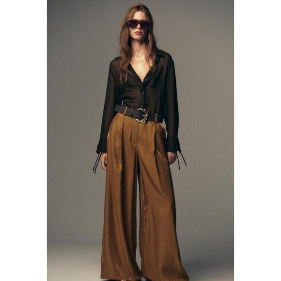 ZARA WIDE SATIN TROUSERS WITH BELT - Picture 2 of 8